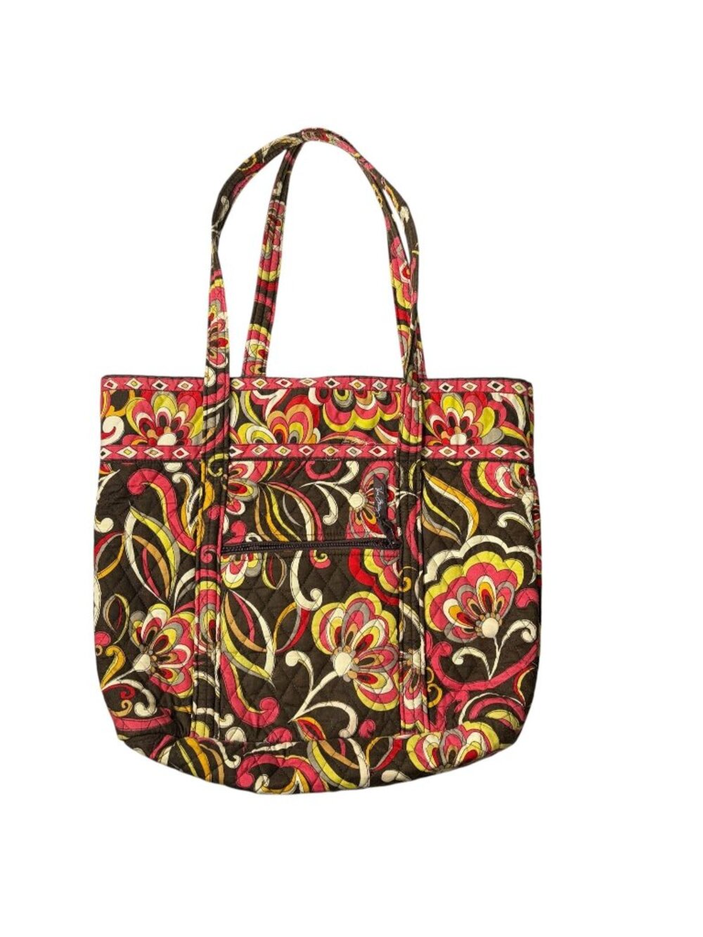 Vera Bradley Quilted Cotton Tote Bag Puccini Floral Pattern Pink Yellow Brown Sh